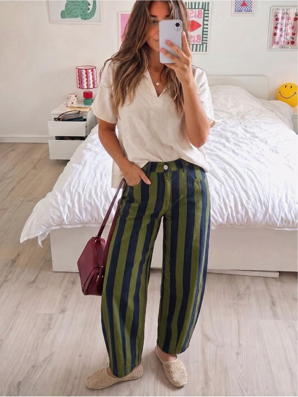 Striped Barrel Pants Olive & Navy
